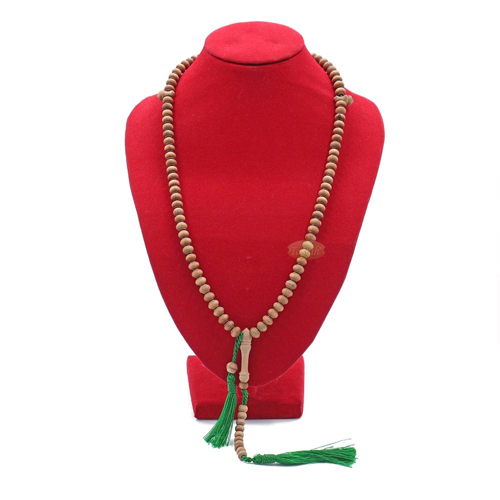 Sandalwood Prayer Beads – 6 mm- Contoured Beads Sandalwood Tasbih Prayer Beads with Green Tassels
