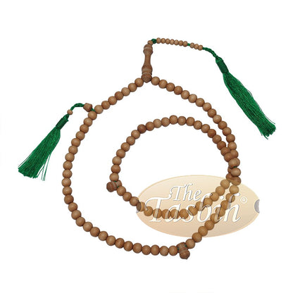 Sandalwood 8 mm Round Beads 99 Count Tasbih For Zikr Prayer Green Tassels