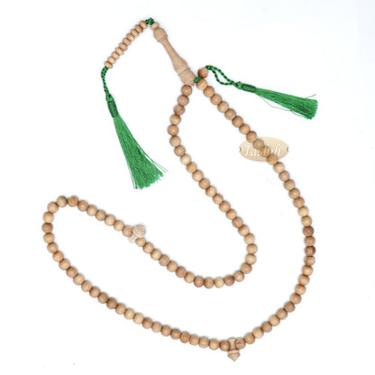 Sandalwood 8 mm Round Beads 99 Count Tasbih For Zikr Prayer Green Tassels