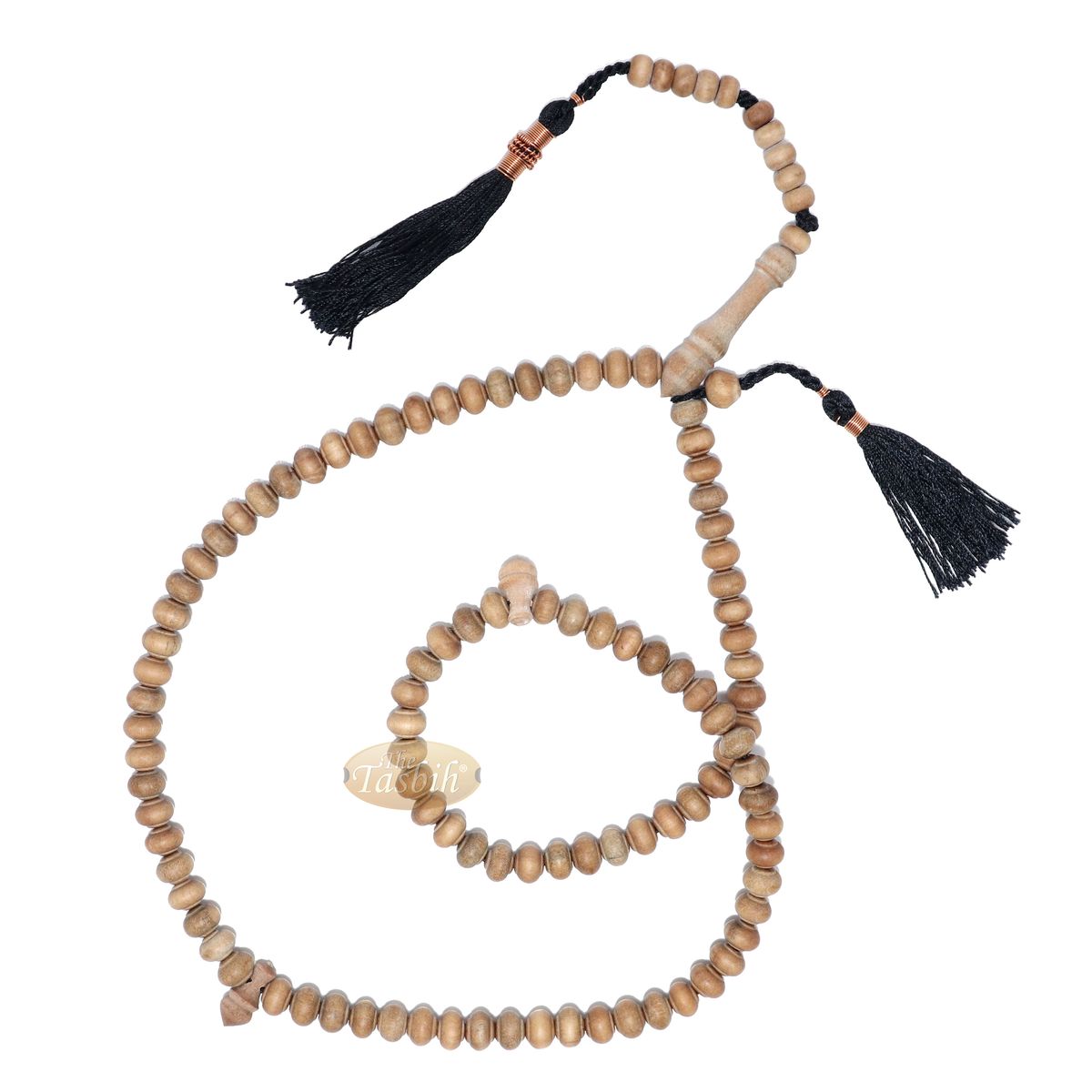 Sandalwood Prayer Beads – 7 mm- Contoured Beads Sandalwood Tasbih Prayer Beads with Copper Black Tassels