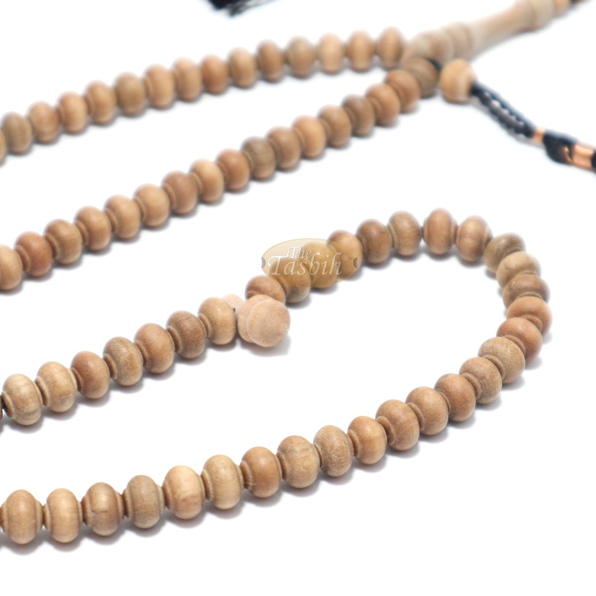 Sandalwood Prayer Beads – 7 mm- Contoured Beads Sandalwood Tasbih Prayer Beads with Copper Black Tassels