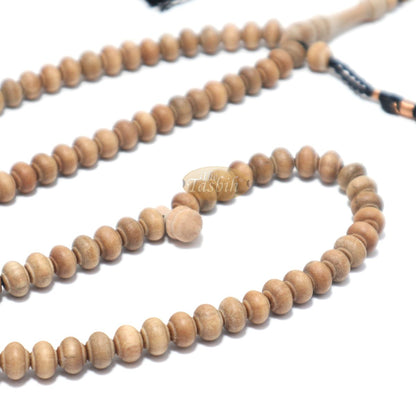 Sandalwood Prayer Beads – 7 mm- Contoured Beads Sandalwood Tasbih Prayer Beads with Copper Black Tassels