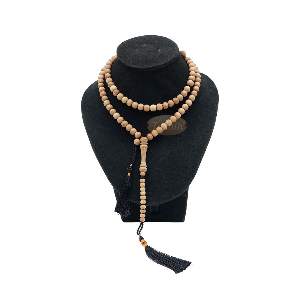 Scented Sandalwood Light Brown Tasbih 7 mm Handmade Misbaha Prayer Beads Subha with Copper Decorated Tassels