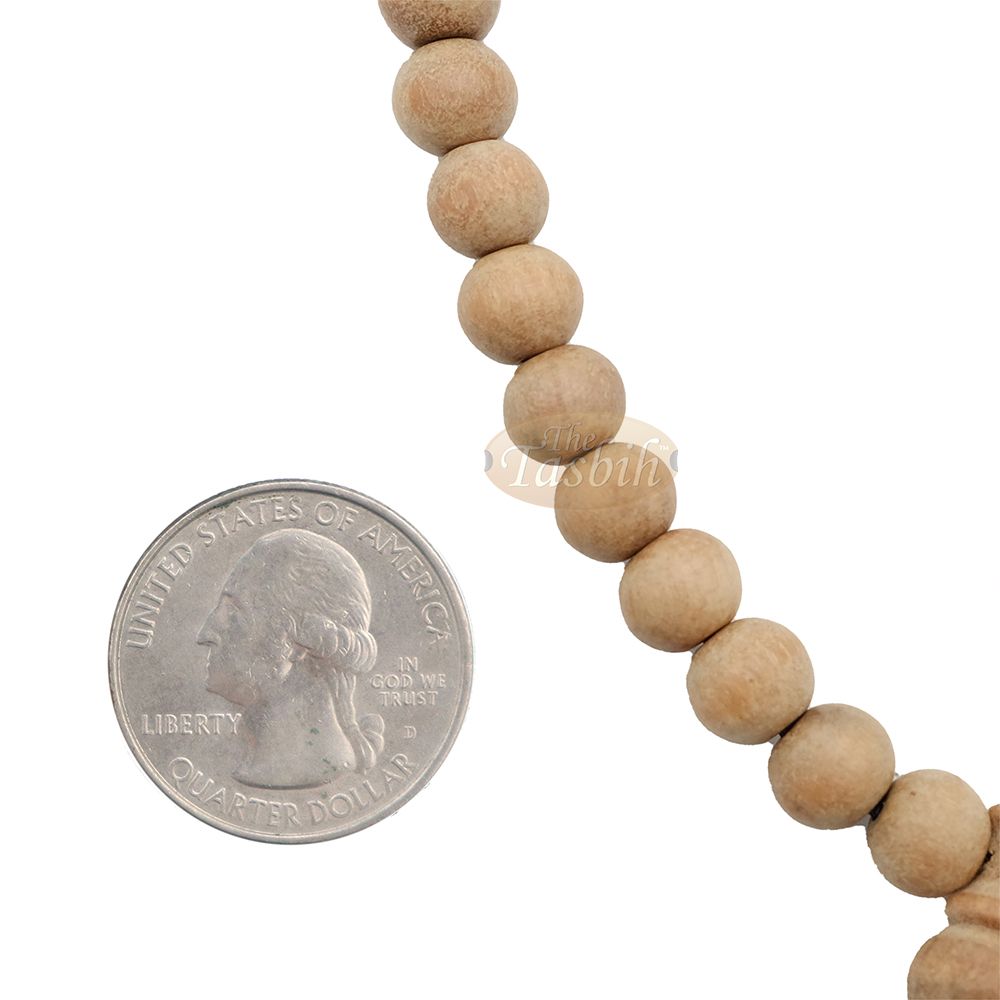 Scented Sandalwood Light Brown Tasbih 7 mm Handmade Misbaha Prayer Beads Subha with Copper Decorated Tassels