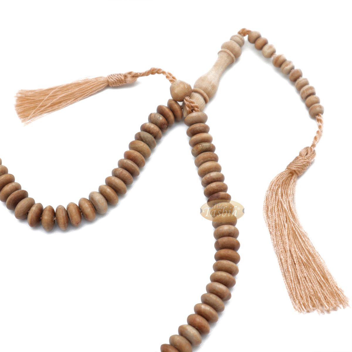 Sandalwood Muslim Prayer Beads – Natural Scented 10×5 mm Saucer Shape 99-Bead Wood Dhikr Tasbih Sibha Misbaha Light Brown Tassels Gift Boxed