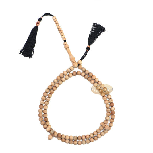 Sandalwood Islamic Prayer Beads 7 mm 100-Bead Scented Wood Black Tassels In Box