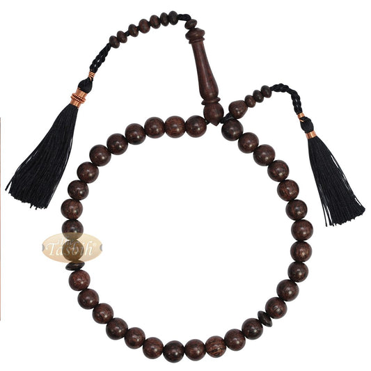 Tasbih Prayer Beads Made From Tamarind Wood with Black Decorated Tassels