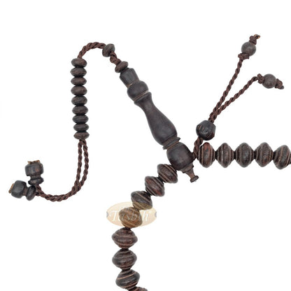 8×11 mm Tamarind Wood Misbaha – Handcrafted 33-bead Muslim Contoured Saucer Prayer Beads Tasbih – Genuine Dark Brown Islamic Rosary in Gift Box