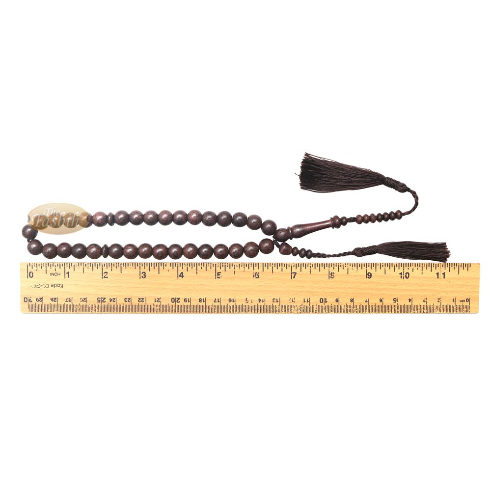 Handcrafted Tamarind Wood 33-Bead Dhikr Prayer Tasbih Dark Brown Tassels 10 mm Beads