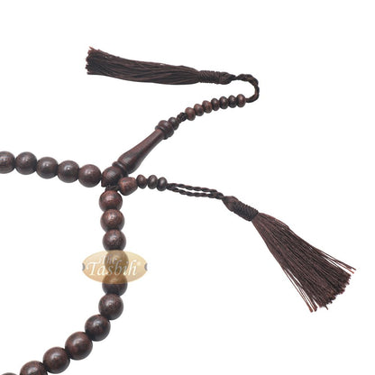 Handcrafted Tamarind Wood 33-Bead Dhikr Prayer Tasbih Dark Brown Tassels 10 mm Beads