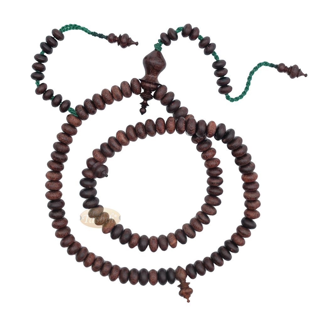 Tamarind Wood Misbaha – Medium Terompah 5×10 mm Brown 99 count Short Barrel Indonesian Prayer Beads