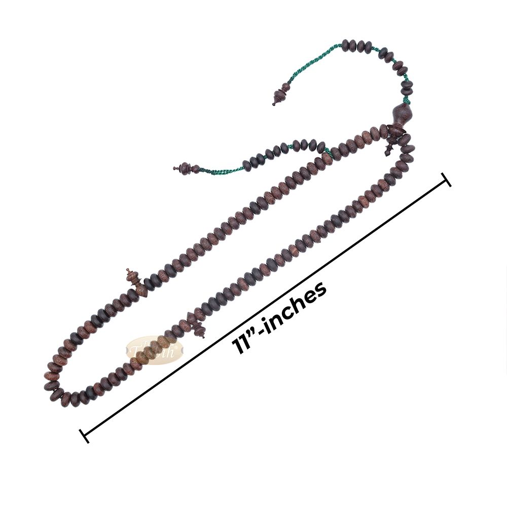 Tamarind Wood Misbaha – Medium Terompah 5×10 mm Brown 99 count Short Barrel Indonesian Prayer Beads