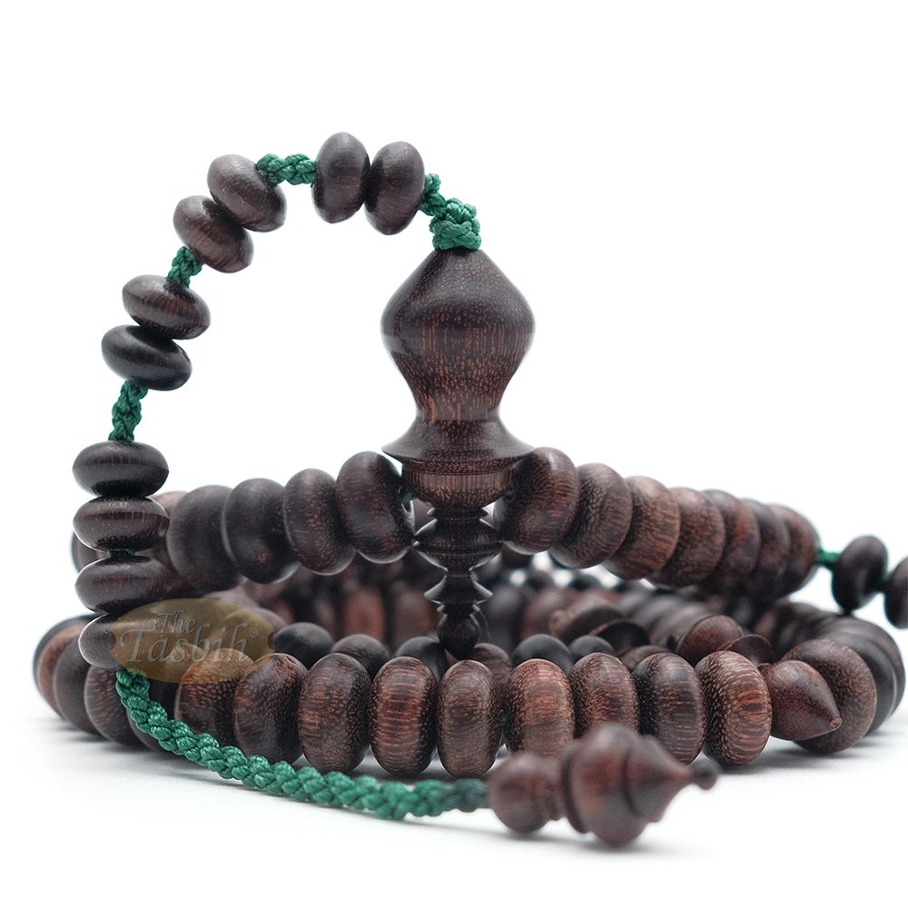 Tamarind Wood Misbaha – Medium Terompah 5×10 mm Brown 99 count Short Barrel Indonesian Prayer Beads