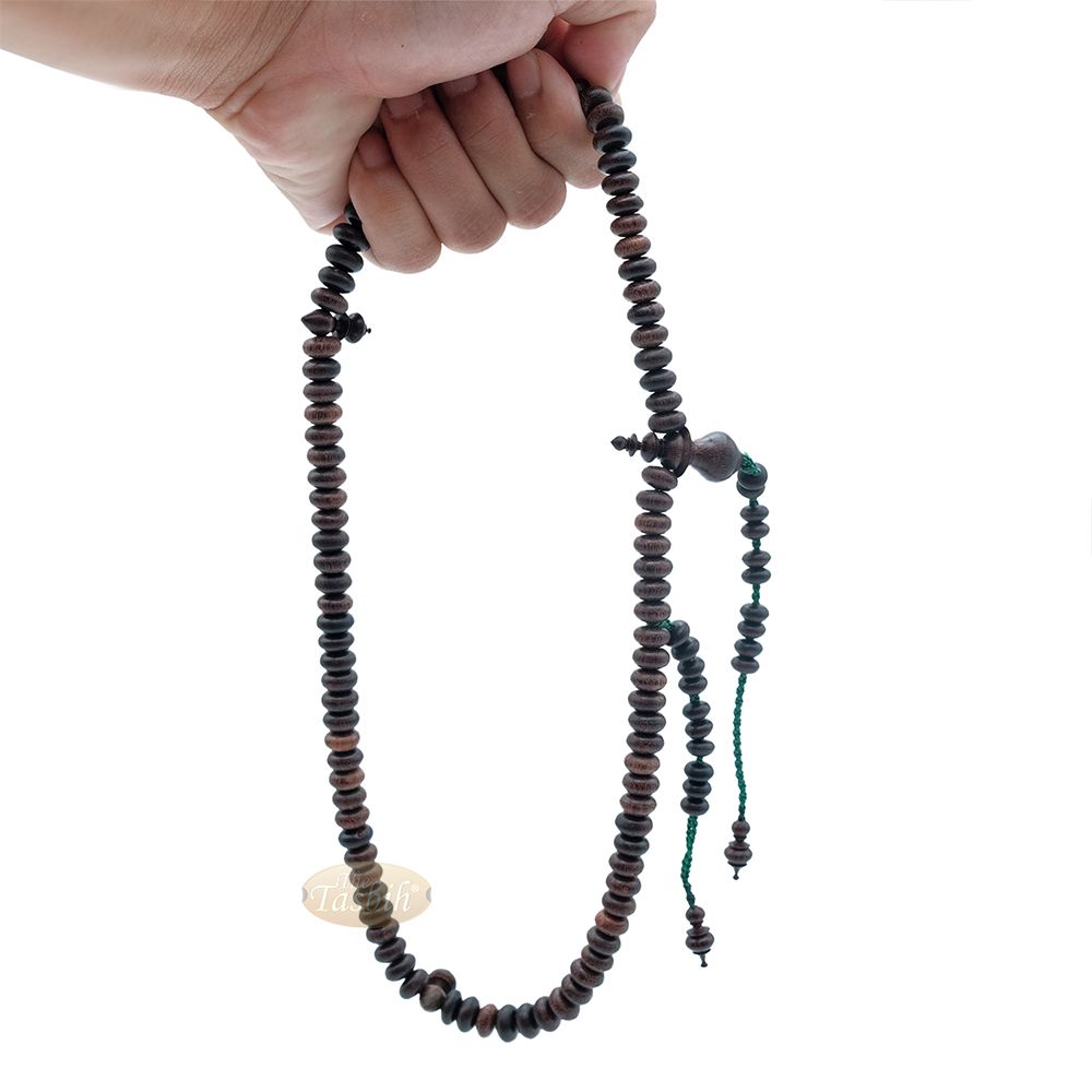 Tamarind Wood Misbaha – Medium Terompah 5×10 mm Brown 99 count Short Barrel Indonesian Prayer Beads