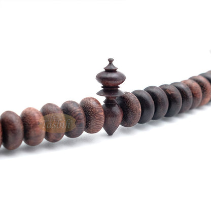 Tamarind Wood Misbaha – Medium Terompah 5×10 mm Brown 99 count Short Barrel Indonesian Prayer Beads
