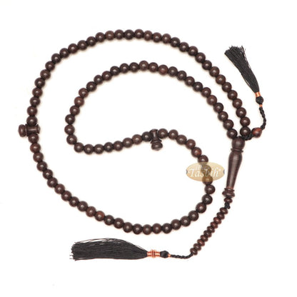 Natural Tamarind Wood Tasbih Prayer Beads 8 mm 99-Bead with Copper Decorated Black Tassels