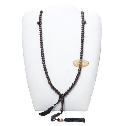 Natural Tamarind Wood Tasbih Prayer Beads 8 mm 99-Bead with Copper Decorated Black Tassels