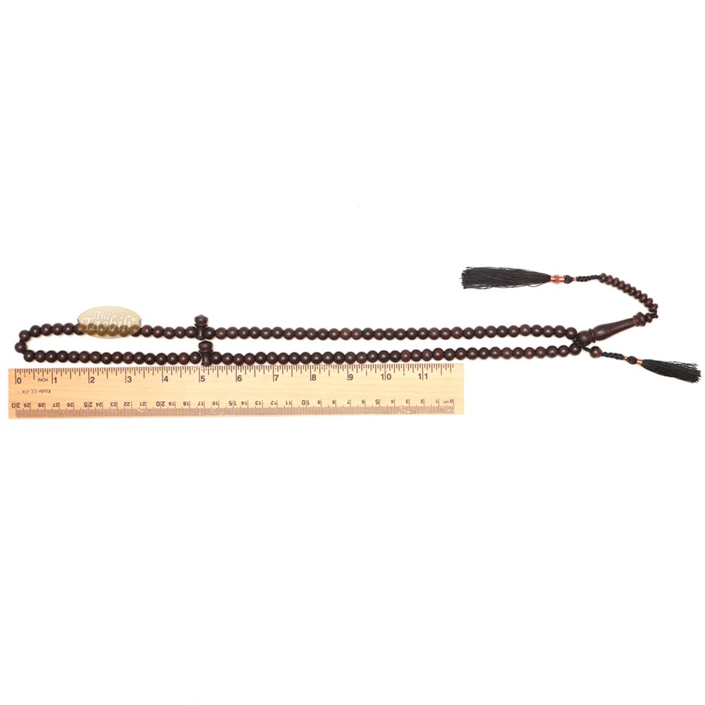 Natural Tamarind Wood Tasbih Prayer Beads 8 mm 99-Bead with Copper Decorated Black Tassels