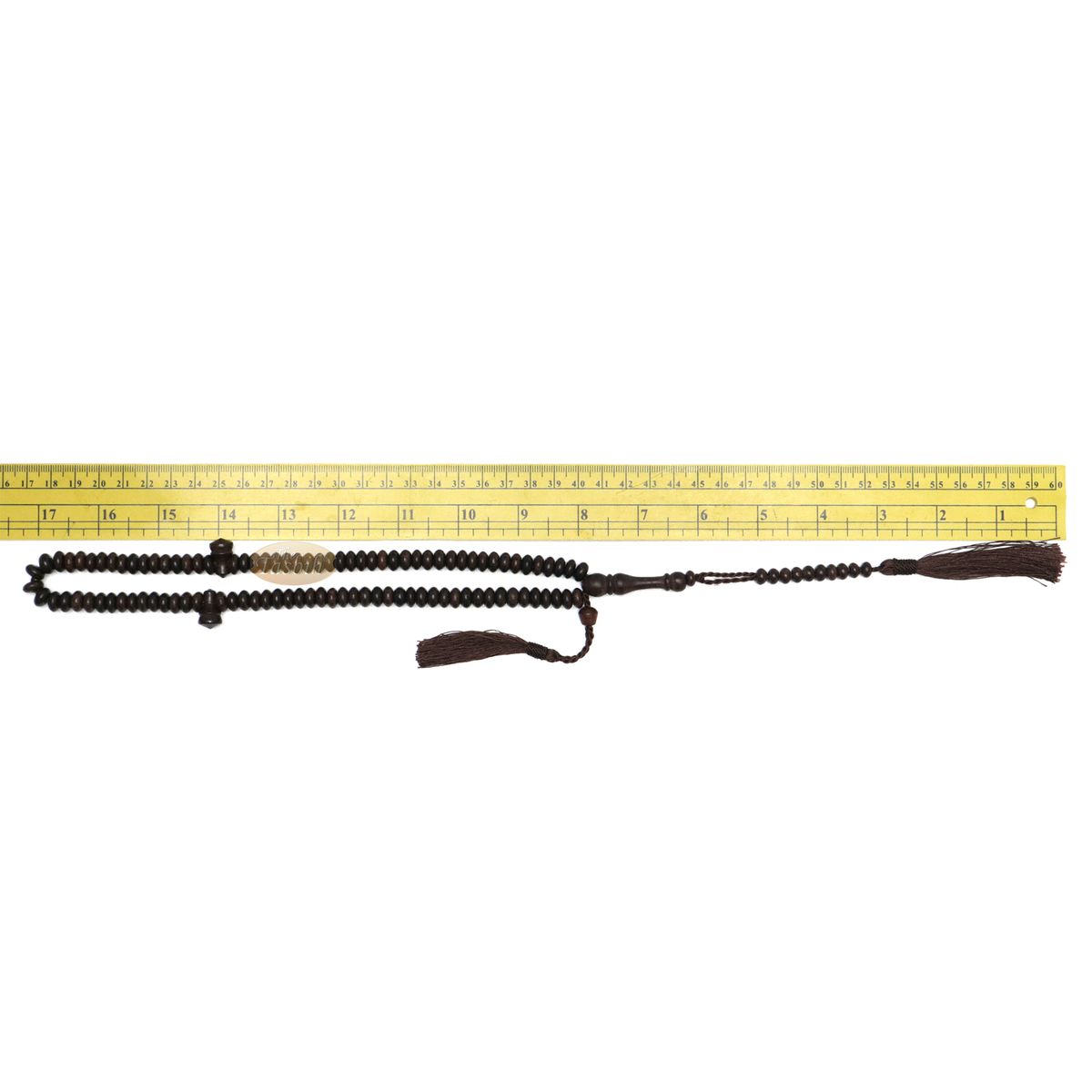 Prayer Beads – 9×4 mm 99-Bead Flat Oval Tamarind Tasbih Dark Brown Tassels and 10-Bead Counter