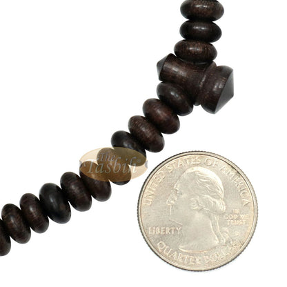 Prayer Beads – 9×4 mm 99-Bead Flat Oval Tamarind Tasbih Dark Brown Tassels and 10-Bead Counter