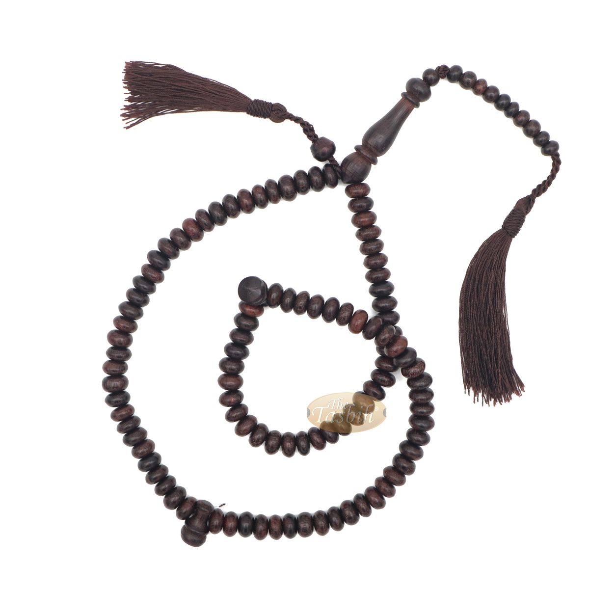 Prayer Beads – 9 mm 99-Bead Flat Oval Tamarind Tasbih with Matching Dark Brown Tassels and 10-Bead Counter
