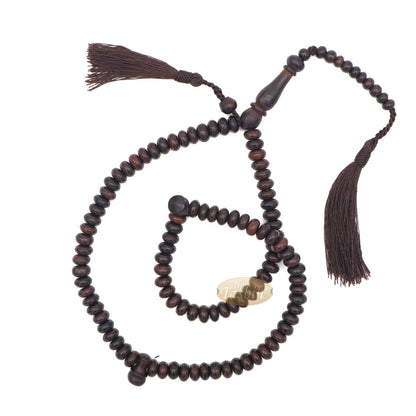 Prayer Beads – 9 mm 99-Bead Flat Oval Tamarind Tasbih with Matching Dark Brown Tassels and 10-Bead Counter