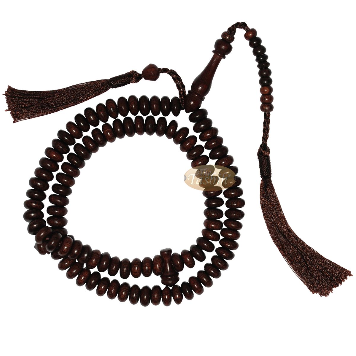 Wooden Islamic Prayer Beads – 10 mm 99 count Flat Oval Tamarind Misbaha Tasbih – Dark Brown Tassels, Adjustable Tension, Extra Counter