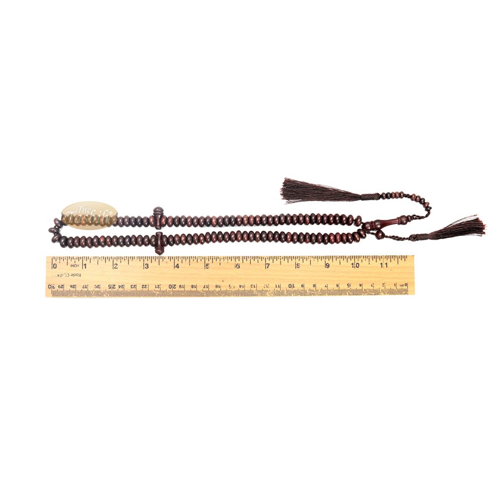 Wooden Islamic Prayer Beads – 10 mm 99 count Flat Oval Tamarind Misbaha Tasbih – Dark Brown Tassels, Adjustable Tension, Extra Counter