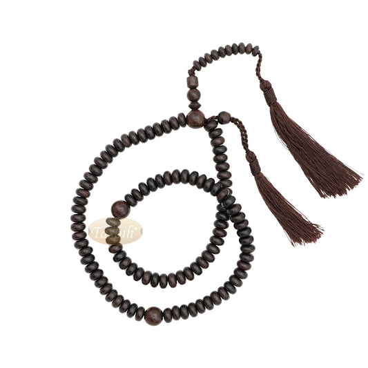 Flat Oval 6×9 mm Tamarind Tasbih 99 Beads with Brown Tassels