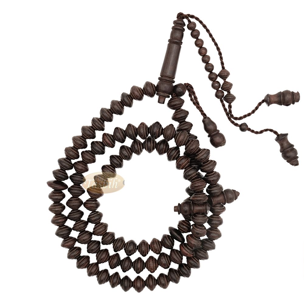 Dark Brown Tamarind Wood 8×11 mm 99-bead Muslim Prayer Beads Tasbih – Genuine Color Shiny Islamic Misbaha in Gift Box