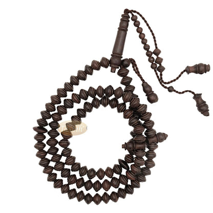 Dark Brown Tamarind Wood 8×11 mm 99-bead Muslim Prayer Beads Tasbih – Genuine Color Shiny Islamic Misbaha in Gift Box