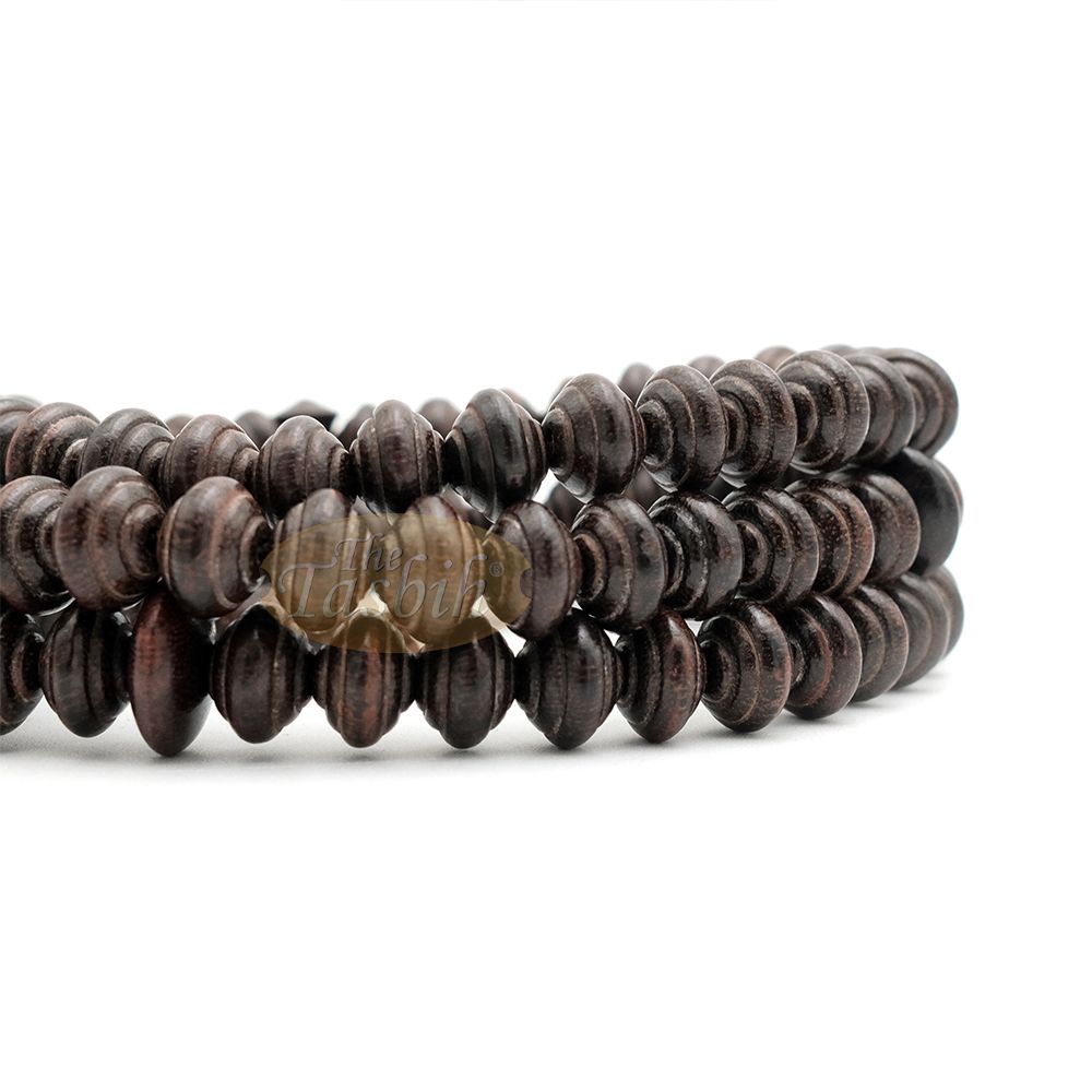 Dark Brown Tamarind Wood 8×11 mm 99-bead Muslim Prayer Beads Tasbih – Genuine Color Shiny Islamic Misbaha in Gift Box