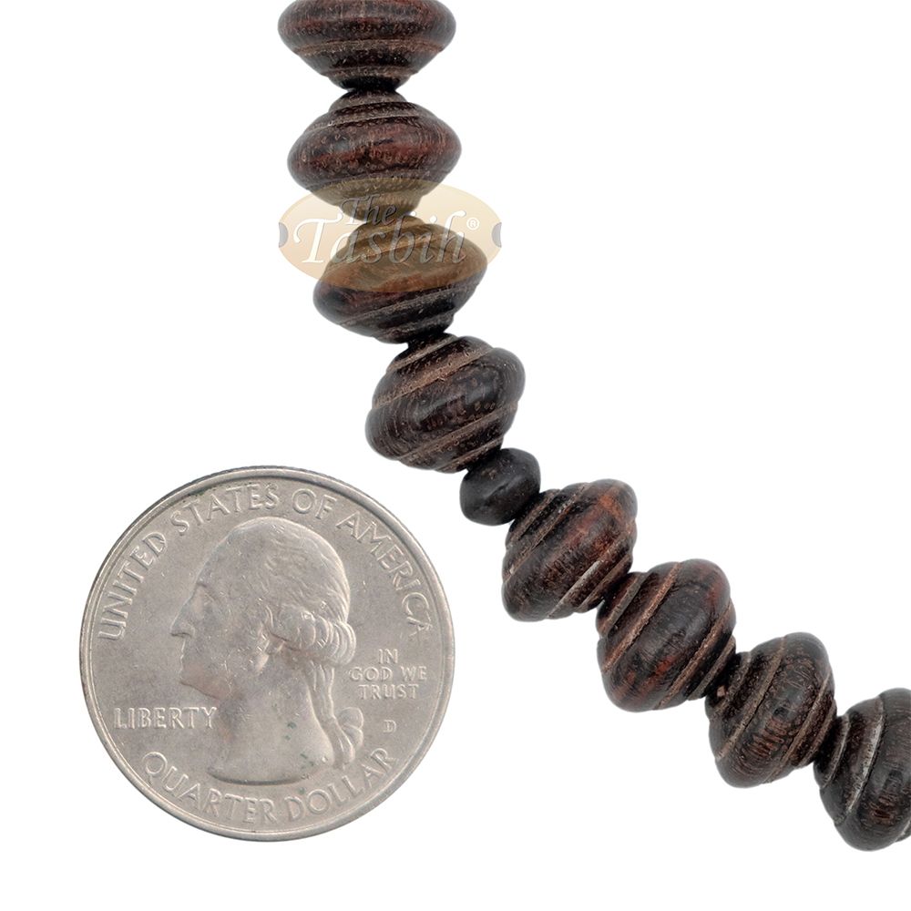 Dark Brown Tamarind Wood 8×11 mm 99-bead Muslim Prayer Beads Tasbih – Genuine Color Shiny Islamic Misbaha in Gift Box
