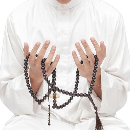 Extra Large 12 mm Tamarind Heartwood Tasbih – Islamic Prayer Beads with Tassels