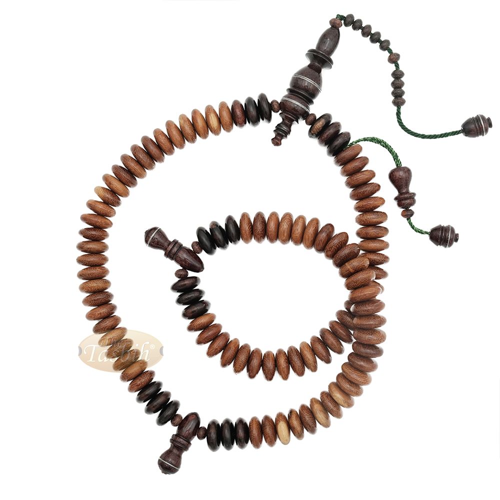 Large Tamarind Heartwood Moringa Accented Muslim Tasbih – Limited-Edition Handcrafted 7×16 mm Saucer Beads 99 count Misbaha