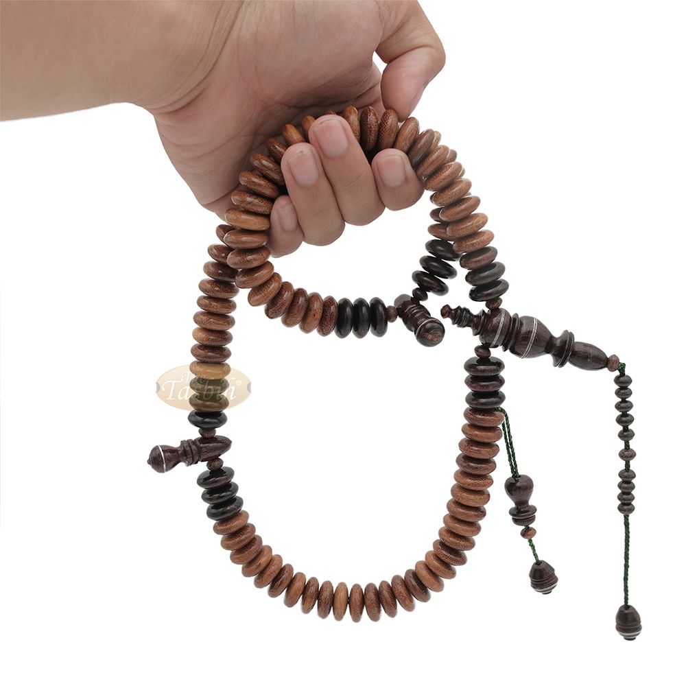 Large Tamarind Heartwood Moringa Accented Muslim Tasbih – Limited-Edition Handcrafted 7×16 mm Saucer Beads 99 count Misbaha