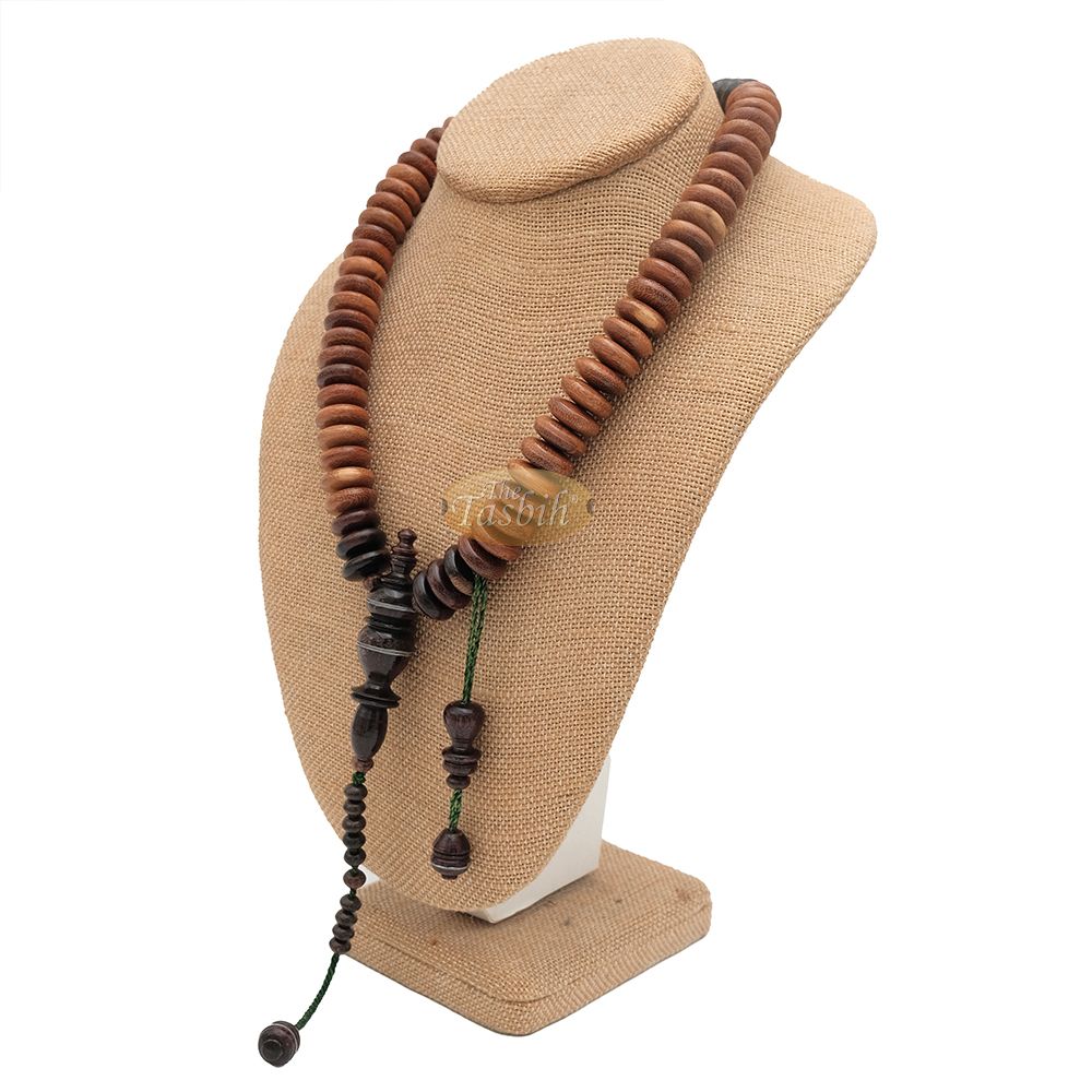 Large Tamarind Heartwood Moringa Accented Muslim Tasbih – Limited-Edition Handcrafted 7×16 mm Saucer Beads 99 count Misbaha