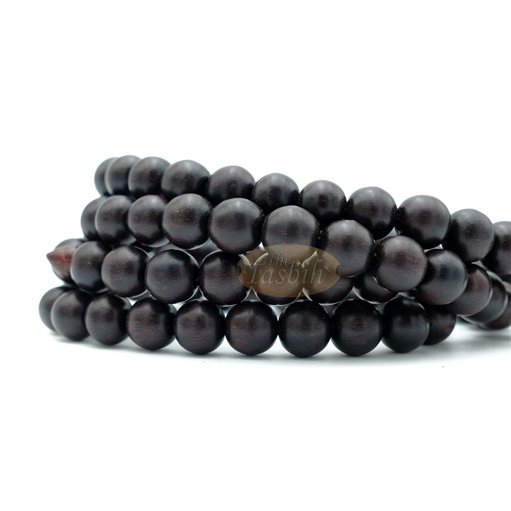 Limited Edition Tamarind Wood Terompah Prayer Beads 99 count Round Shape – 10 mm Dark Brown Beads Alif and Dividers Pewter Inlay Islamic Misbaha