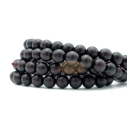 Limited Edition Tamarind Wood Terompah Prayer Beads 99 count Round Shape – 10 mm Dark Brown Beads Alif and Dividers Pewter Inlay Islamic Misbaha