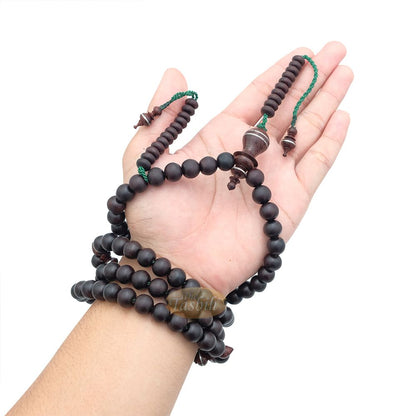 Limited Edition Tamarind Wood Terompah Prayer Beads 99 count Round Shape – 10 mm Dark Brown Beads Alif and Dividers Pewter Inlay Islamic Misbaha