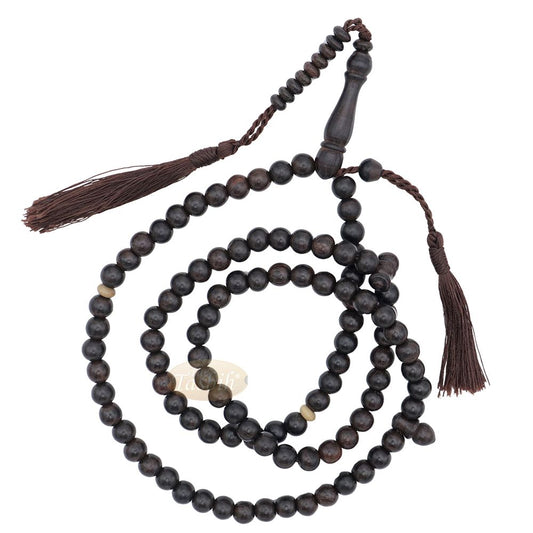 Tamarind wood Muslim Prayer Beads – Handcrafted 8 mm 99-count Islamic Dhikr Beads with 2 Citrus wood Dividers