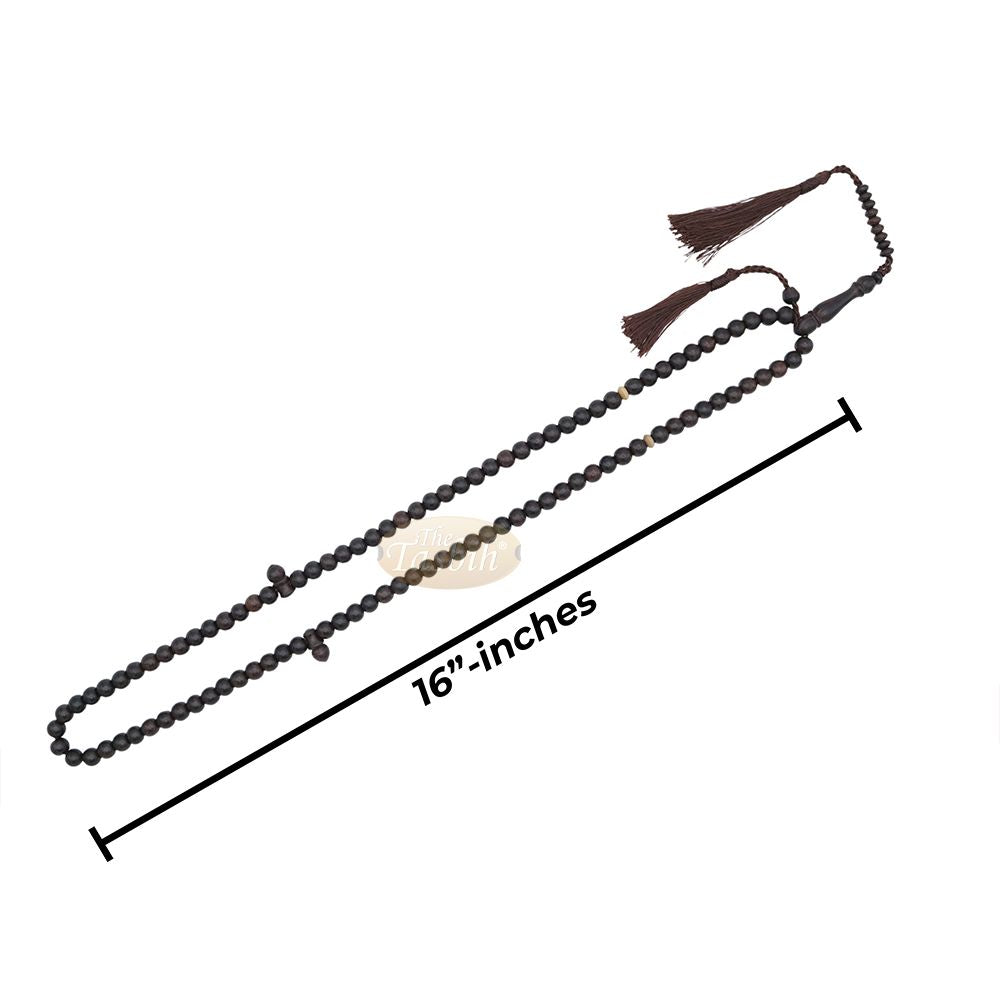 Tamarind wood Muslim Prayer Beads – Handcrafted 8 mm 99-count Islamic Dhikr Beads with 2 Citrus wood Dividers