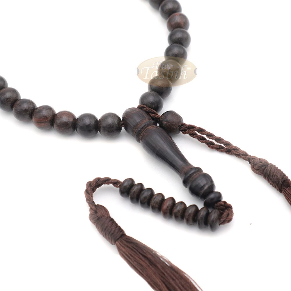 Tamarind wood Muslim Prayer Beads – Handcrafted 8 mm 99-count Islamic Dhikr Beads with 2 Citrus wood Dividers