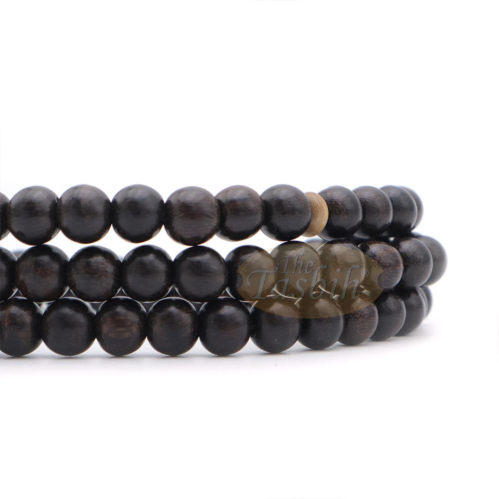 Tamarind wood Muslim Prayer Beads – Handcrafted 8 mm 99-count Islamic Dhikr Beads with 2 Citrus wood Dividers
