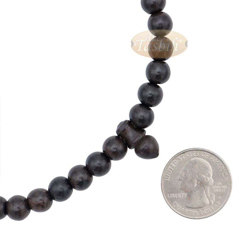 Tamarind wood Muslim Prayer Beads – Handcrafted 8 mm 99-count Islamic Dhikr Beads with 2 Citrus wood Dividers