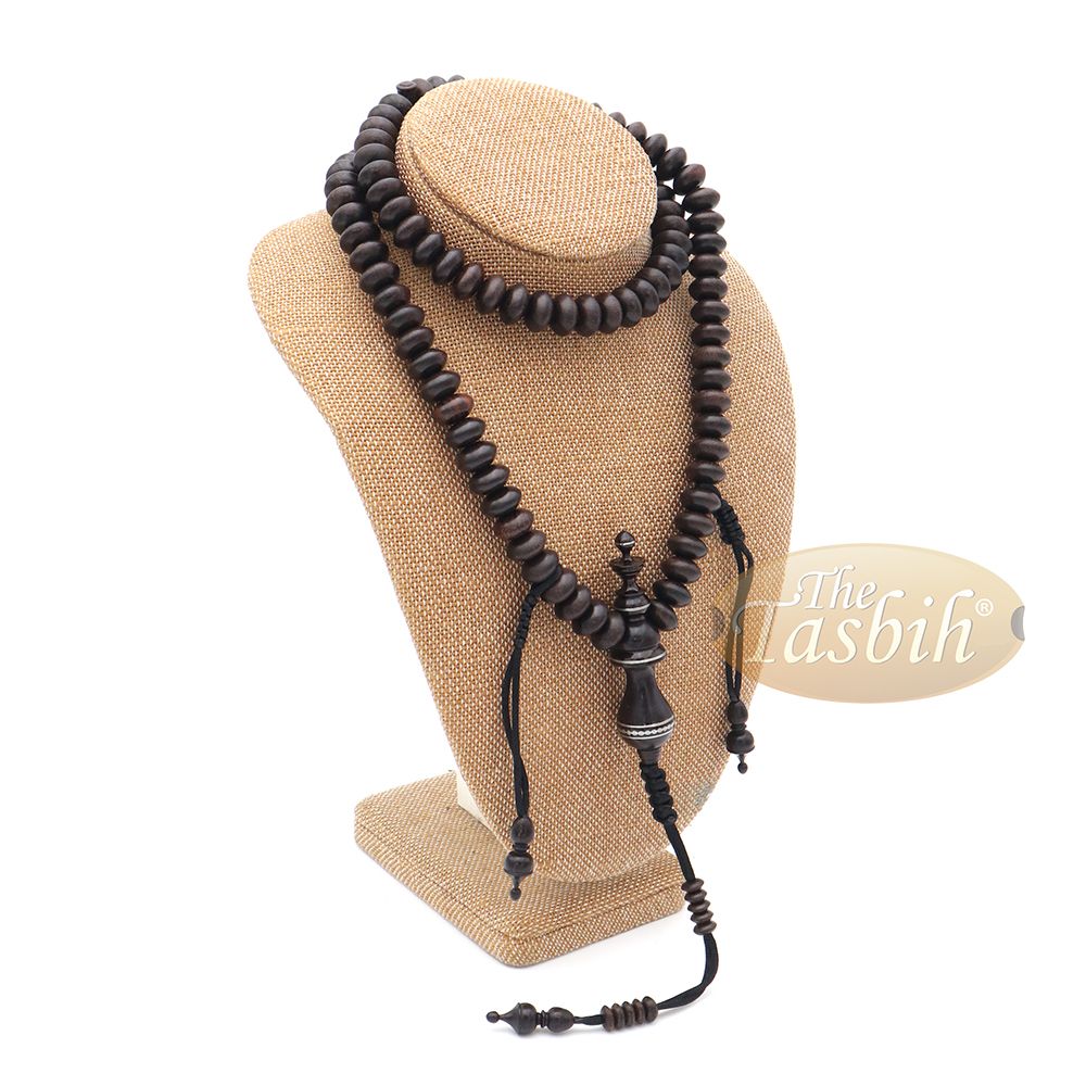 Handcrafted 8×14 mm Dark Brown Tamarind wood Tasbih – 100-bead Islamic Prayer Beads Misbaha