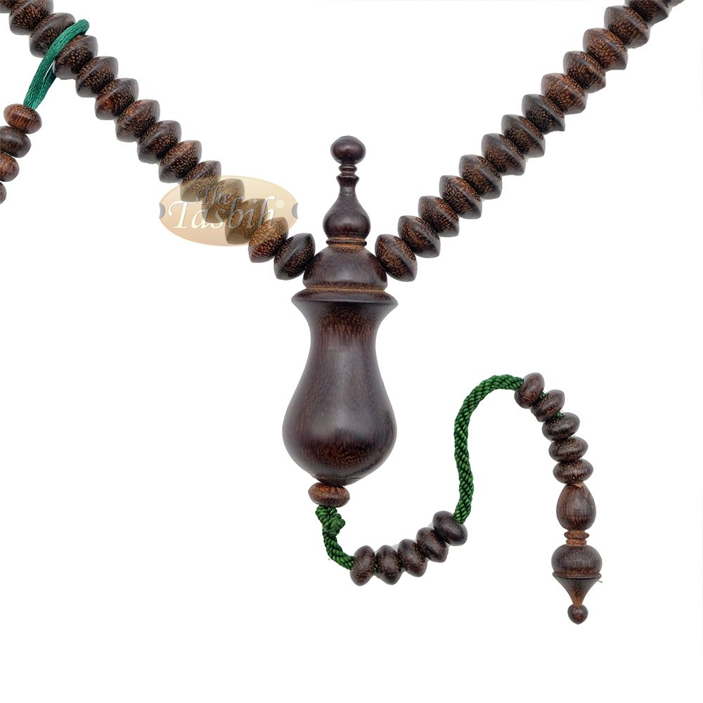 Small Tamarind Wood Nalain Misbaha – Limited Edition Terompah 5×9 mm Saucer-Shape 99 count Muslim Indonesian Prayer Beads with Extra Counters