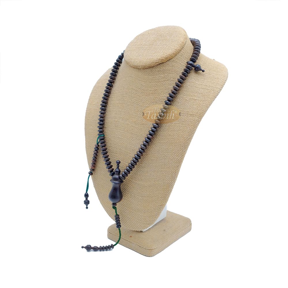 Small Tamarind Wood Nalain Misbaha – Limited Edition Terompah 5×9 mm Saucer-Shape 99 count Muslim Indonesian Prayer Beads with Extra Counters