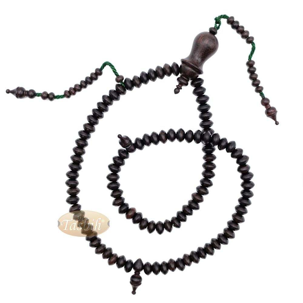Large Tamarind Wood Nalain Misbaha – Terompah Nailain Limited Edition 6×10 Saucer-Shape 99 count Muslim Indonesian Prayer Beads with Extra Counters