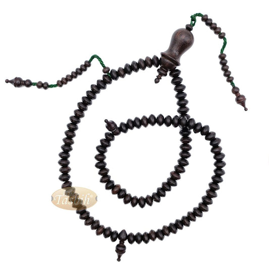 Large Tamarind Wood Nalain Misbaha – Terompah Nailain Limited Edition 6×10 Saucer-Shape 99 count Muslim Indonesian Prayer Beads with Extra Counters